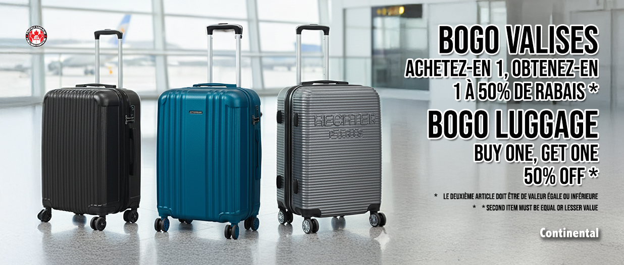 Préparez-vous pour l’hiver avec style et confort ! Valises rigides BOGO, pantoufles en peluche pour dames et tuques Lee à prix doux — découvrez les aubaines de saison chez Continental.