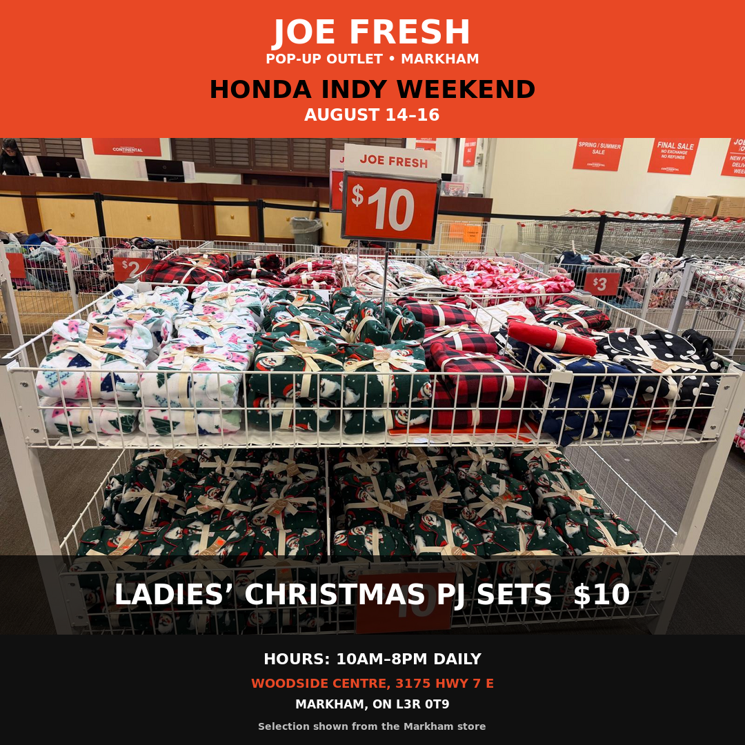 Joe Fresh Markham ladies' Christmas PJ sets for $10