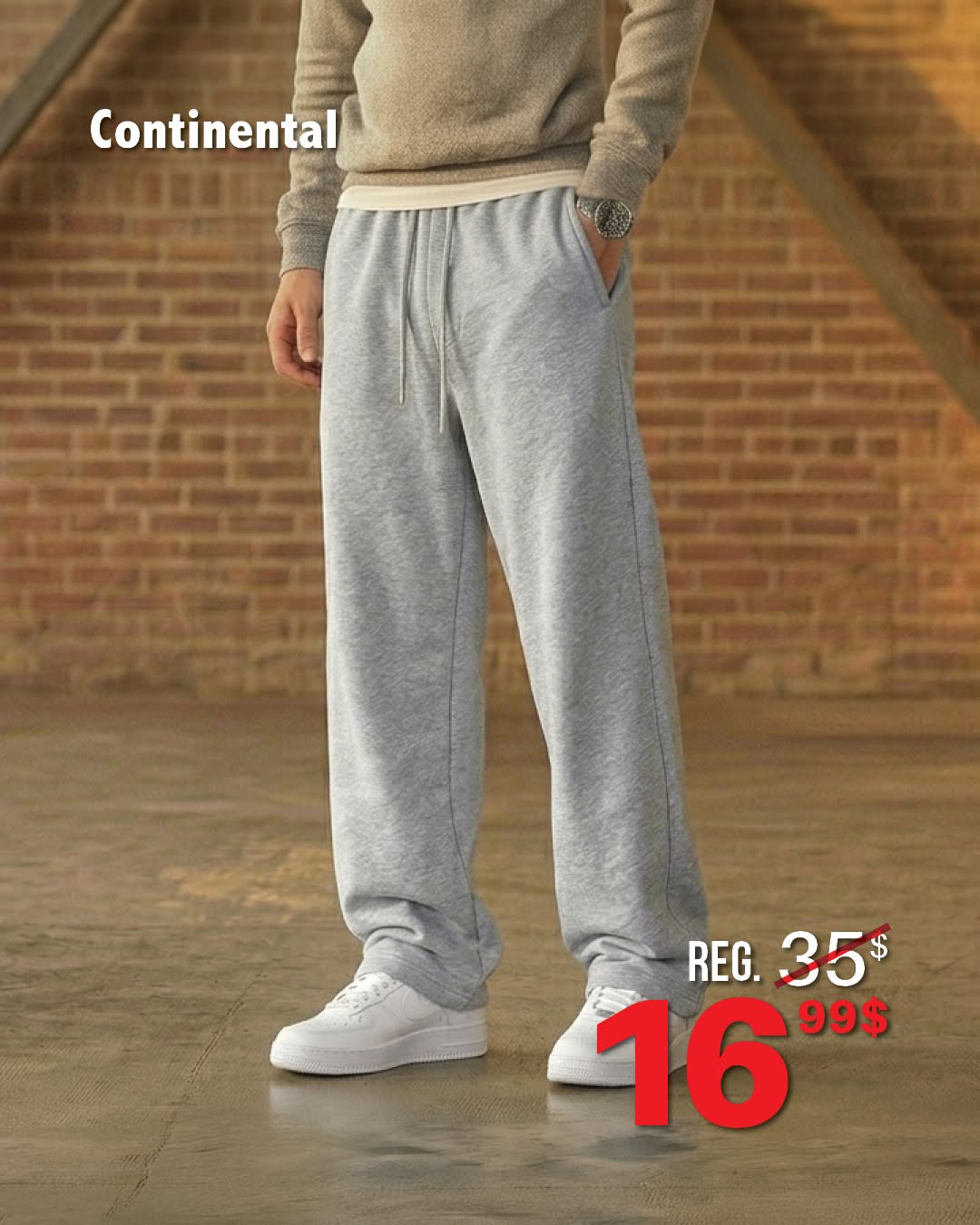 Publication Instagram officielle présentant des joggers amples pour hommes à 16,99 $ chez Continental