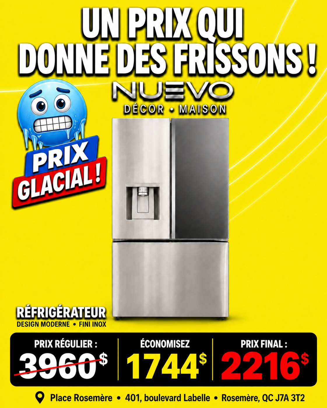 Réfrigérateur à 2 216 $ plutôt que 3 960 $ présenté par NUEVO