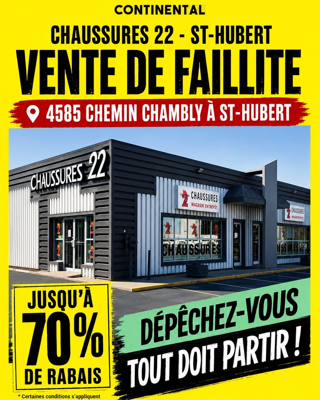 Publication Instagram officielle annonçant la vente de faillite Chaussures 22 à St-Hubert